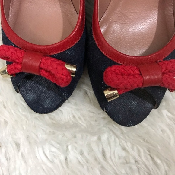 Red Valentino Denim Peep Toe Heels Size 37.5 $395 - Picture 6 of 7